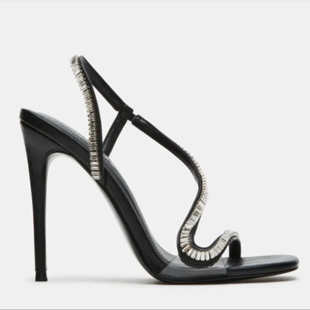 Steve Madden Elegant Black Stiletto Heels with Rhinestone Accents